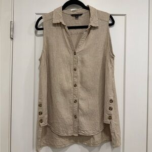 Zac & Rachel linen blend Beige Sleeveless Button-Down Top